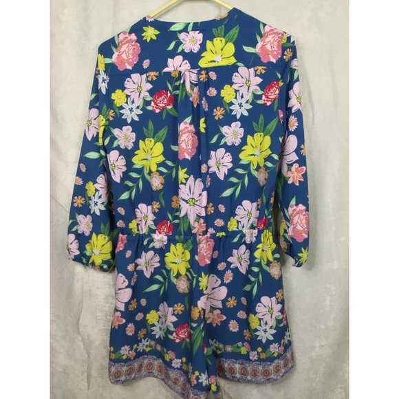 Tabitha Webb Floral Print Romper Shorts Size 4 Blue/Pink - Picture 6 of 9